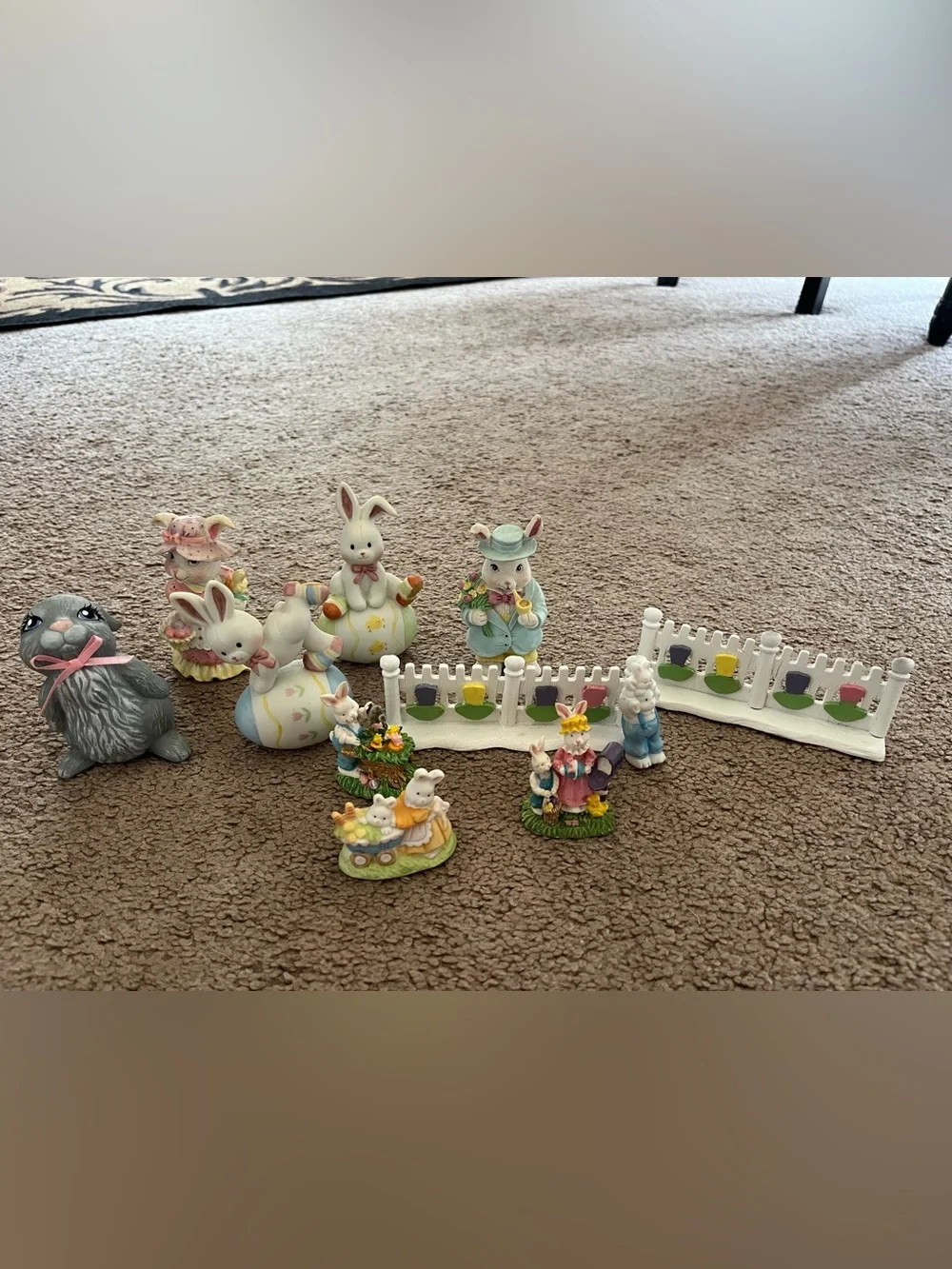 Decorative Easter Bunny Figurine Set - White and Pastel